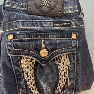 Miss Me Dark Blue Jeans with Gold Accents